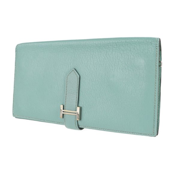 HERMES Classic Long Wallet Chevre Mint Green Bifold A Engraved - Picture 2 of 9